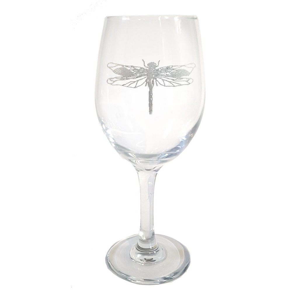 Dragonfly Wine Glass, Engraved  18 oz Stemware